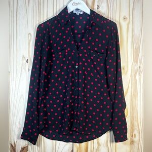 Express Black Button-Down Blouse with Red Polka Dots